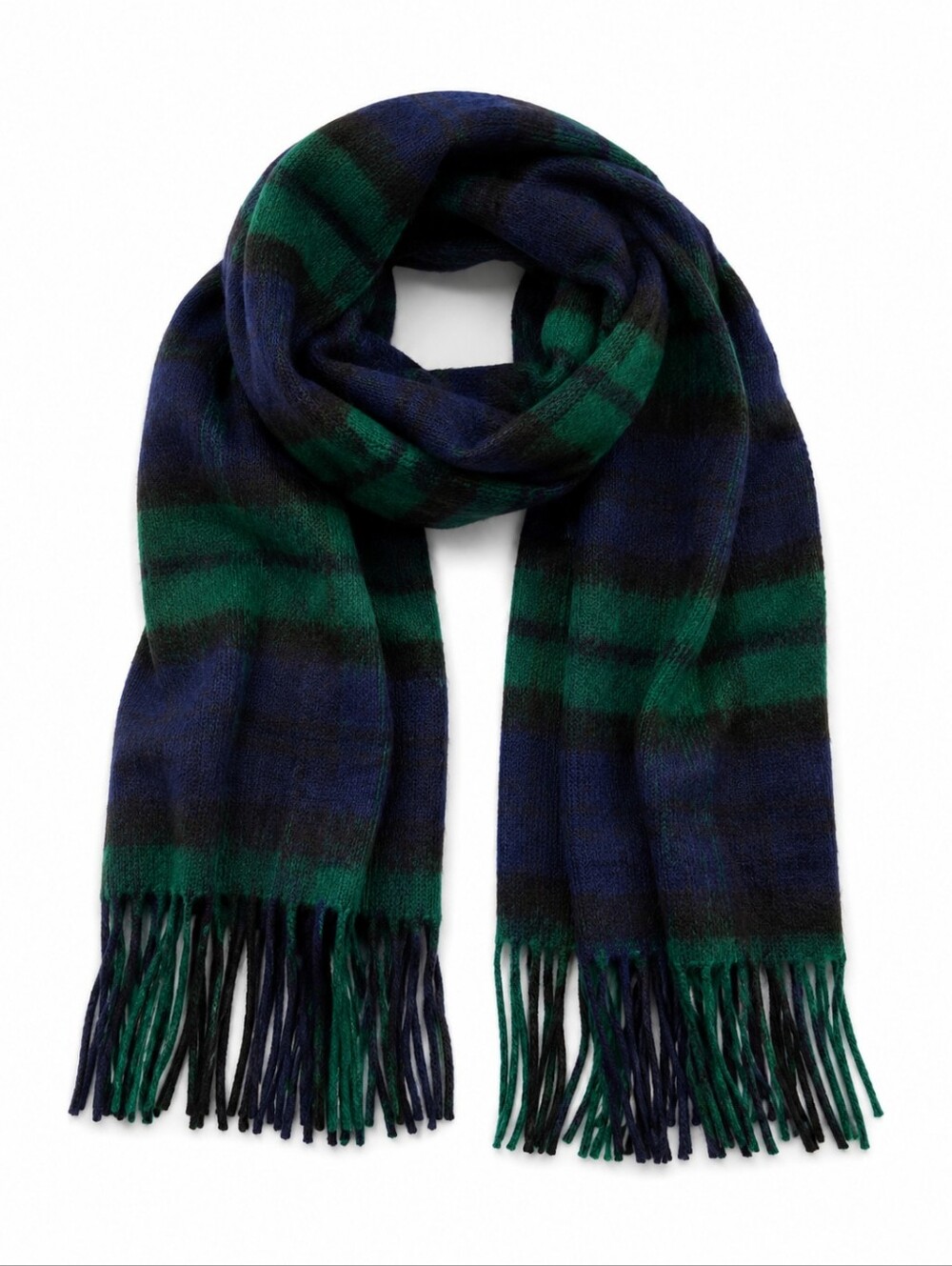 V. FRAAS Green Navy Blue Plaid Scarf Excellent Pre-owned condition